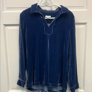 Sundance Women’s Nuance Blue Velvet Silk Blend Long Sleeve Blouse Size XS
